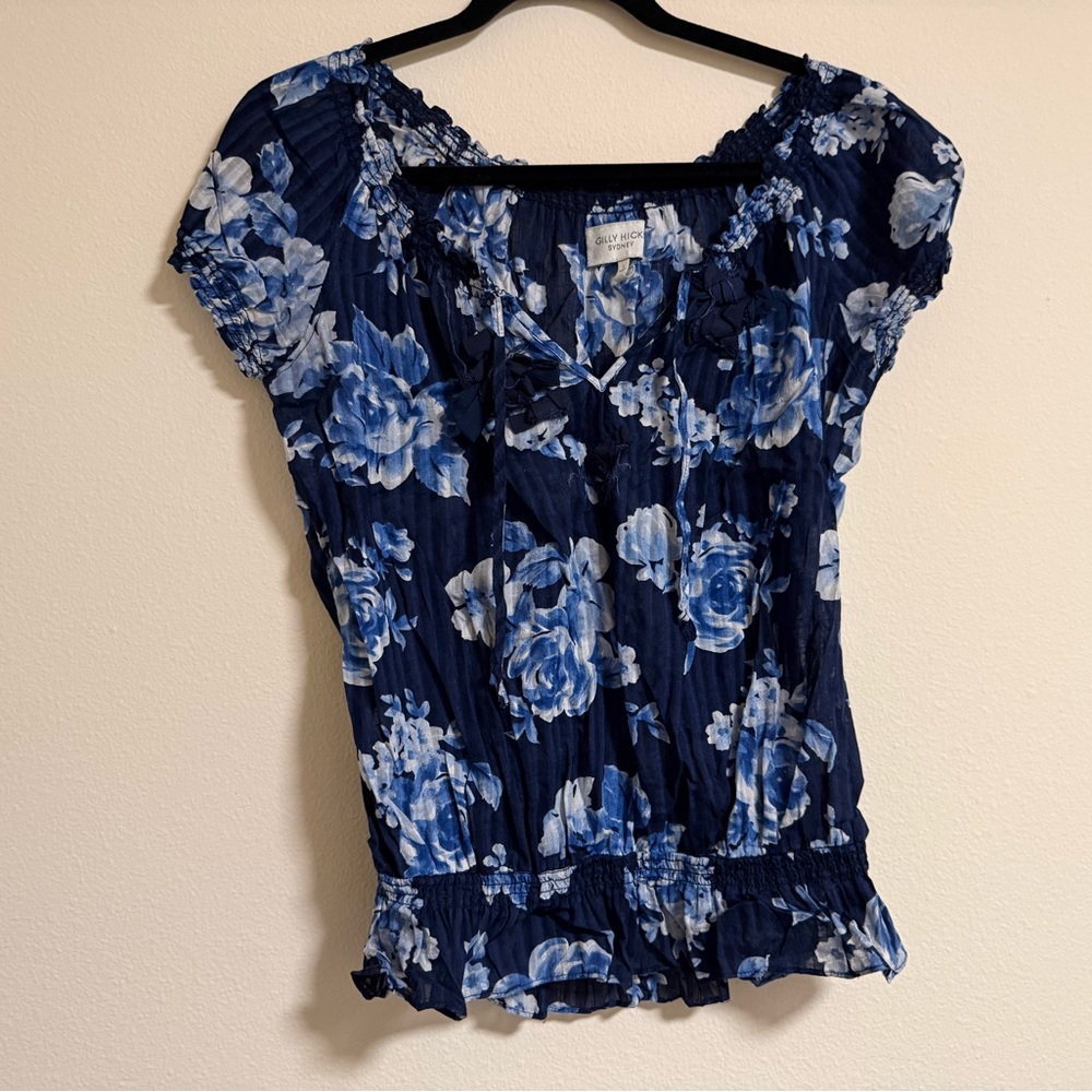 Gilly Hicks Dark Blue Floral Blouse
